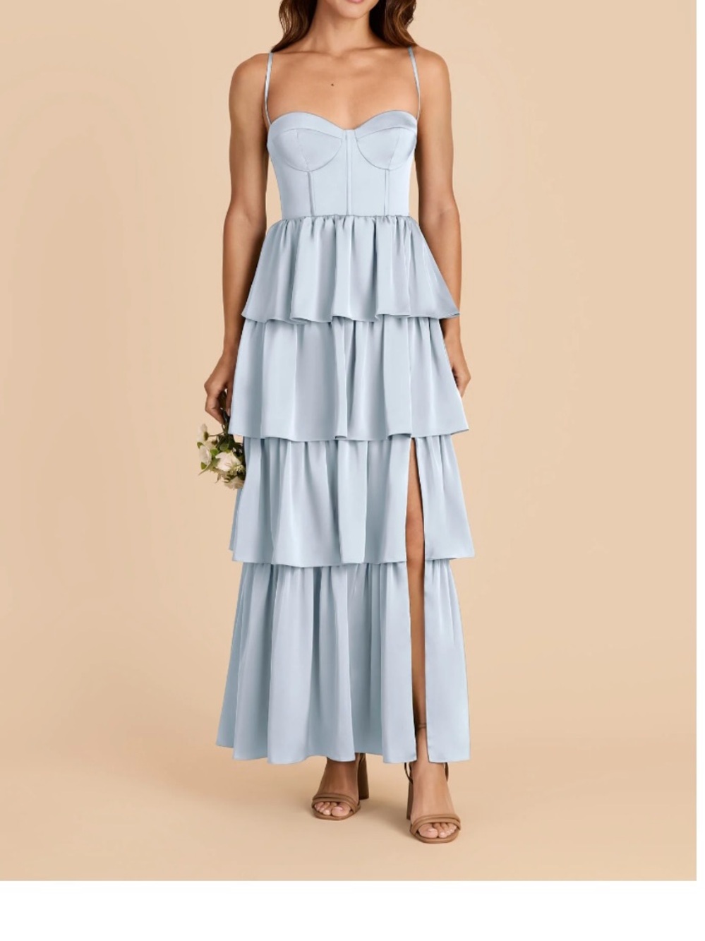 Birdy Grey Light Blue Tiered Maxi Dress with Sweetheart Bodice